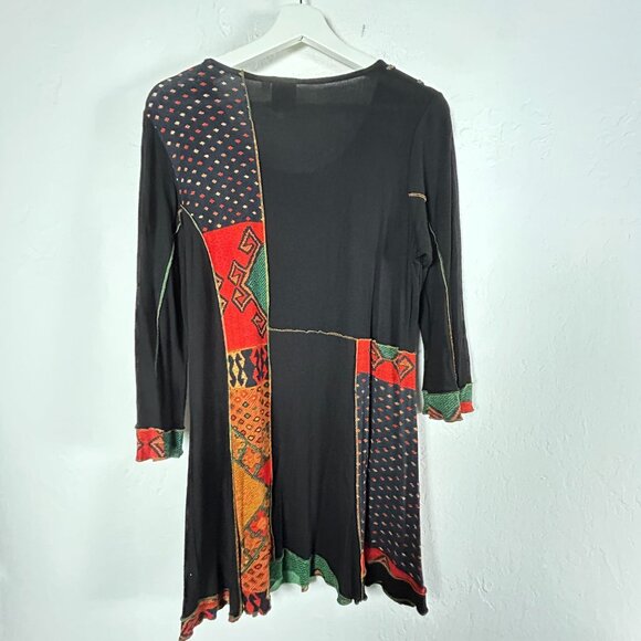 Parsley & Sage Womens Patchwork Tunic Top Medium Black Multicolor 3/4 Sleeve - Picture 2 of 6